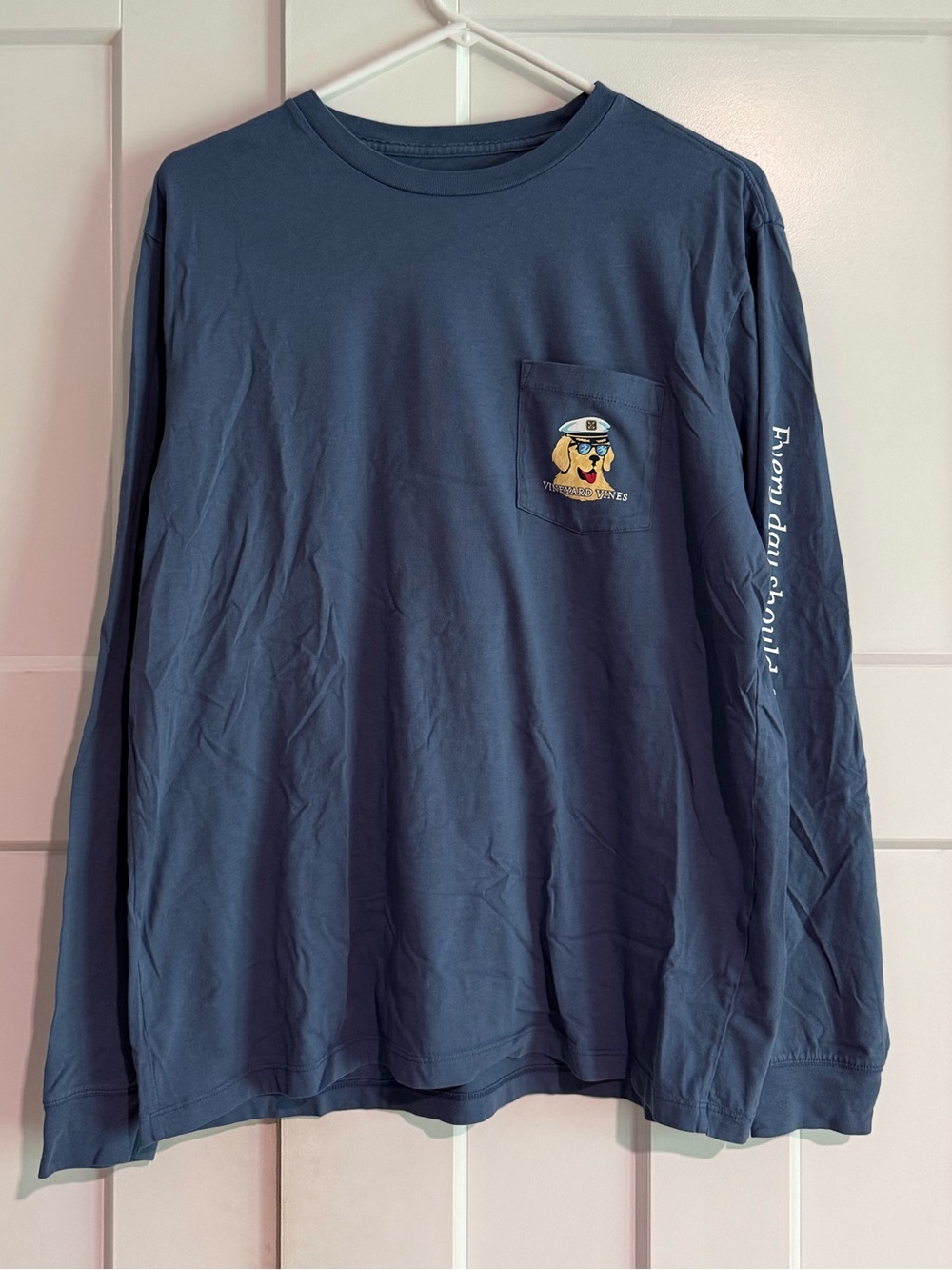 Vineyard Vines Navy Long-Sleeve Pocket Tee with Dog Graphic